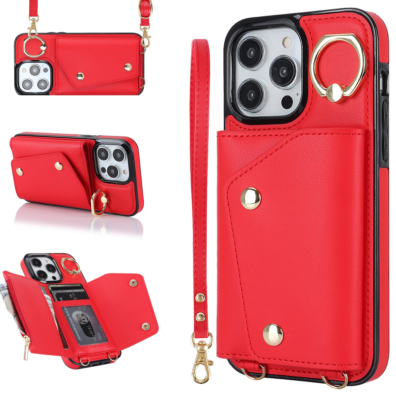 Zip Wallet Ring Kickstand Pouzdro na telefon iPhone 14 Pro PU Leather Coated TPU Crossbody Phone Cover Zip Wallet Ring Kickstand Pouzdro na telefon iPhone 14 Pro PU Leather Coated TPU Crossbody Phone Cover